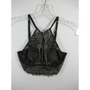 Victoria's Secret Unlined Plunge Longline Bra 34B Black Lace Underwire Very Sexy